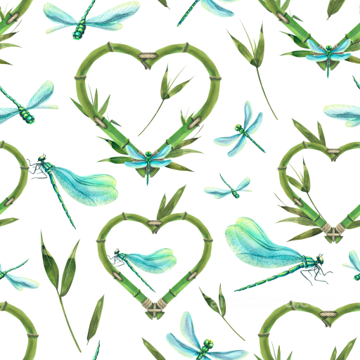 Featuring Bamboo Heart Shapes and Dragonflies seamless Dragonfly PBR texture