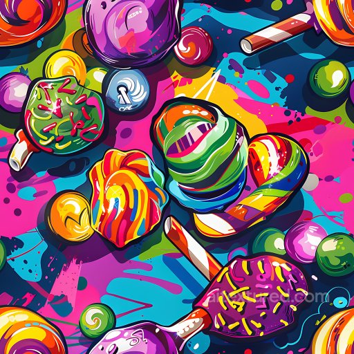 Seamless 3D PBR Texture of Colorful Candy-Inspired Graffiti with Spray Paint Splashes texture preview
