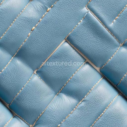 Seamless 3D PBR Blue Quilted Leather Texture Featuring Padded Panels and Visible Stitching