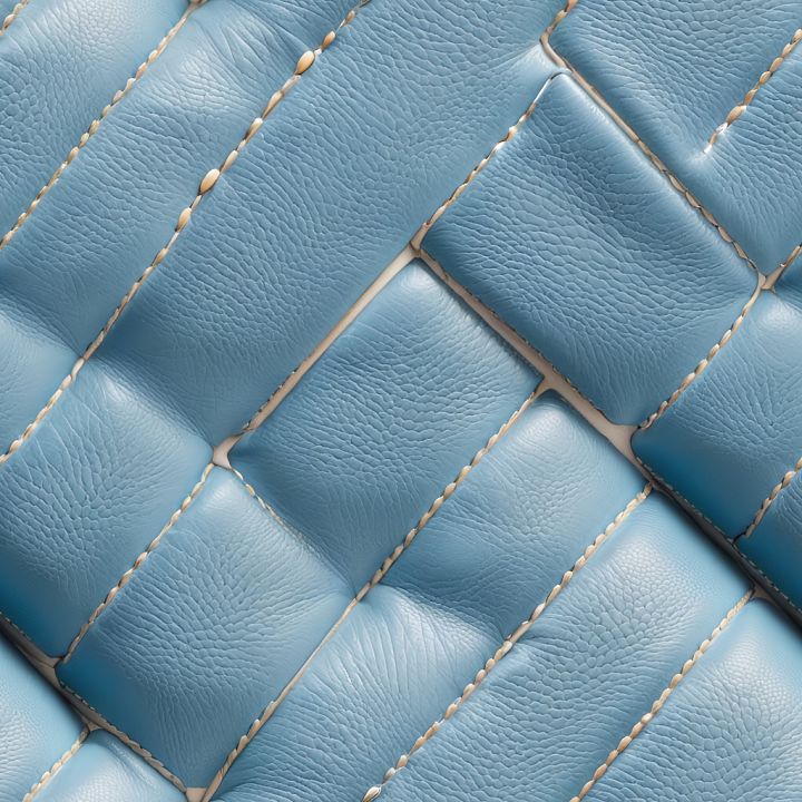 Blue Quilted Leather Featuring Padded Panels and Visible Stitching seamless PBR texture preview