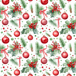 seamless Seamless 3D PBR Watercolor Christmas Texture with Holly, Ornaments, and Pine Branches texture 8k free download PBR