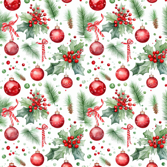 Watercolor Christmas Texture with Holly, Ornaments, and Pine Branches Watercolor Christmas texture preview