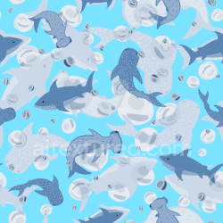 seamless Seamless 3D PBR Texture of Playful Blue Hammerhead and Whale Sharks on Light Blue texture 8k free download PBR