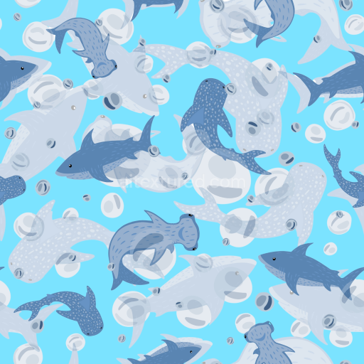 Seamless 3D PBR Texture of Playful Blue Hammerhead and Whale Sharks on Light Blue