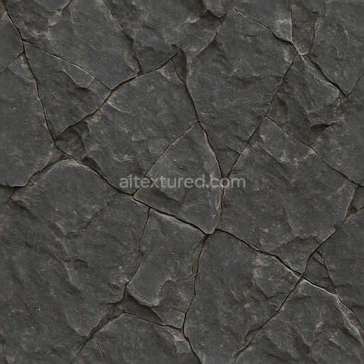 Seamless 3d texture PBR 8k flint dark rough fractured stone surface