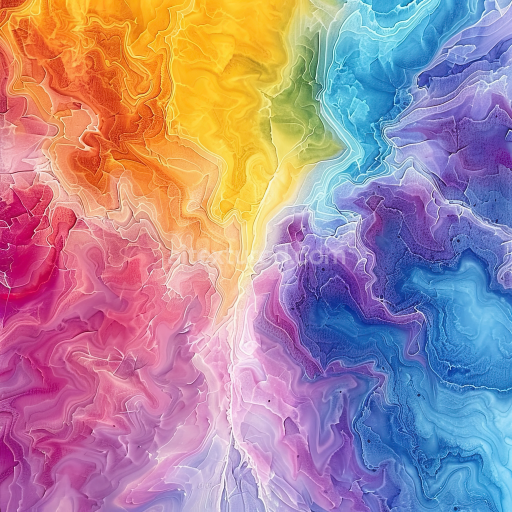 Seamless 3D Alcohol Ink PBR Texture Featuring Vibrant Rainbow Fluid Waves and Organic Marbling
