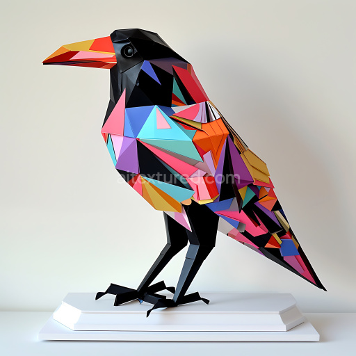 Seamless 3D PBR Texture Featuring Vibrant Origami-Inspired Bird Pattern
