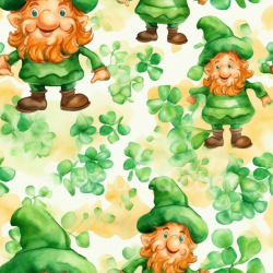 seamless Seamless 3D PBR Texture of Watercolor St Patrick Cartoon Fabric with Leprechauns & Shamrocks texture 8k free download PBR