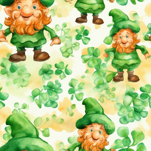St Patrick Digital Paper Bundle Texture of Watercolor St Patrick Cartoon Fabric with Lepr… seamless St patrick digital paper bundle PBR texture