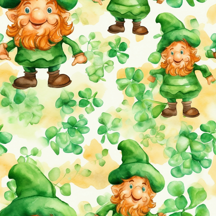 St Patrick Digital Paper Bundle of Watercolor St Patrick Cartoon Fabric… seamless PBR texture preview