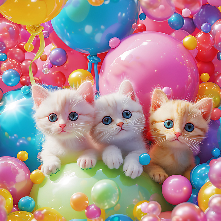 Inflated of Glossy Colorful Balloon Clusters seamless PBR texture preview