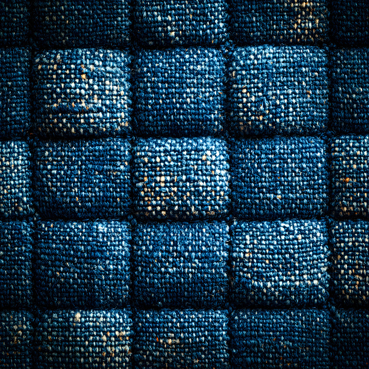 Cracked Denim Fabric with Worn Blue Plaid Pattern seamless PBR texture preview