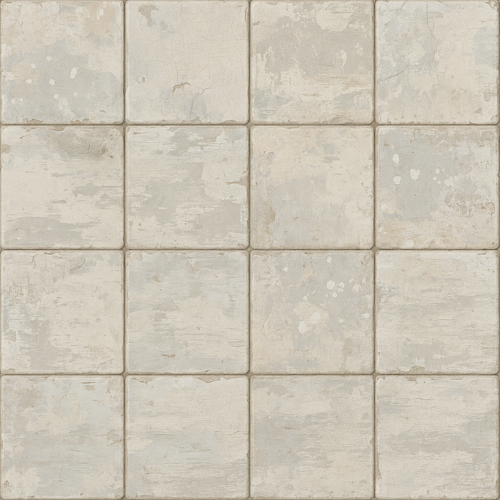 Glazed Tile Surface With Cracked Tile And Faded Paint Overlays seamless PBR texture preview