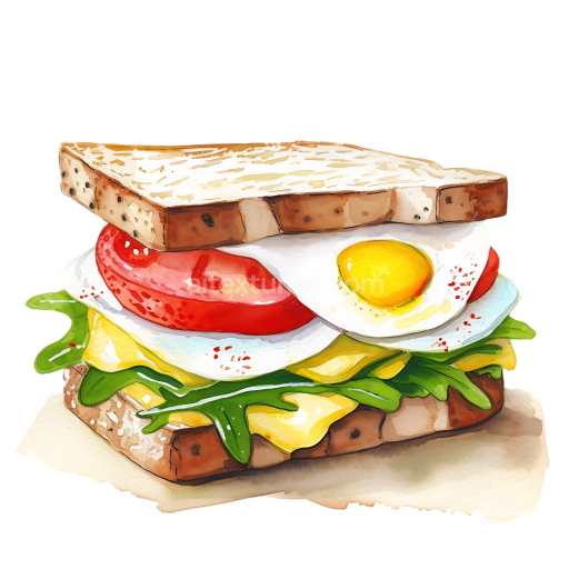 Watercolor Egg Salad Sandwich Breakfast Illustration with Tomato & Greens