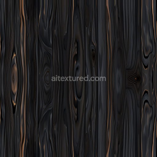Seamless 3D Charred Blackwood Planks PBR Texture with Distinct Knots and Grain