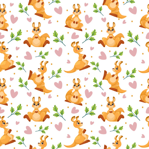 Pattern Bundle - Seamless 3D PBR Texture with Playful Kangaroo Cartoon Motifs and Whimsical Hearts texture preview