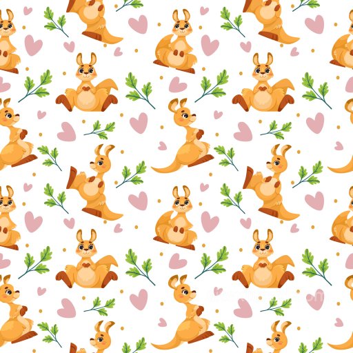 with Playful Kangaroo Cartoon Motifs and Whimsical Hearts seamless Pattern Bundle PBR texture