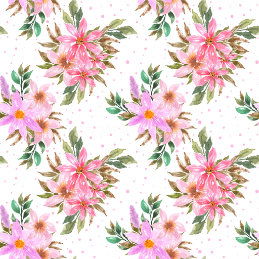 Seamless 3D PBR Texture Featuring Pink Flower Watercolor Bouquet Pattern