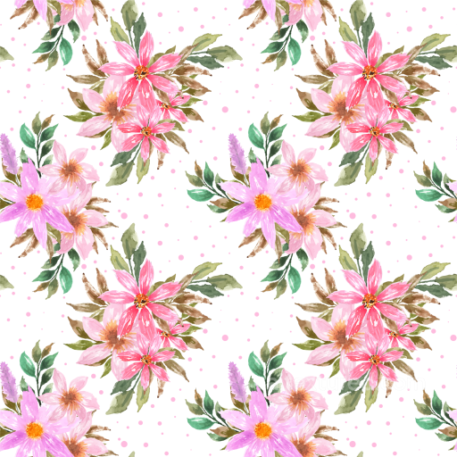 Featuring Pink Flower Watercolor Bouquet Pattern seamless Pink Flower PBR texture