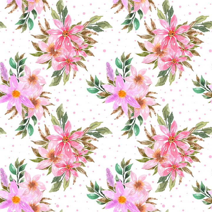Featuring Pink Flower Watercolor Bouquet Pattern seamless PBR texture preview