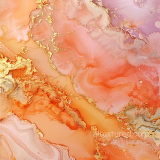 Alcohol Ink PBR Texture with Peach, Orange, and Gold Fluid Swirls seamless Alcohol ink PBR texture
