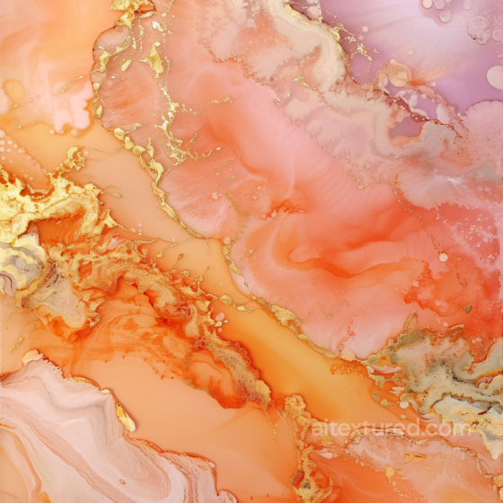 Alcohol Ink PBR Texture with Peach, Orange, and Gold Fluid Swirls Alcohol ink texture preview