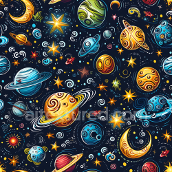 seamless Seamless 3D Cartoon Style Space PBR Texture with Colorful Planets & Stars texture 8k free download PBR