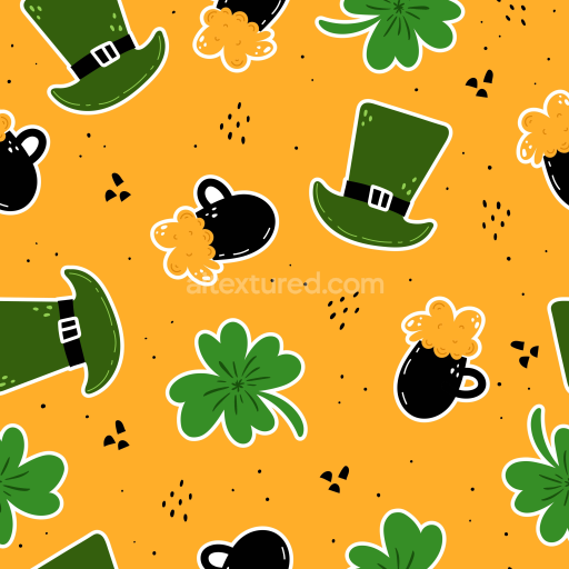 Seamless 3D PBR St Patrick Digital Paper Texture with Green Hats and Shamrocks