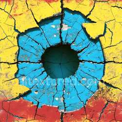 seamless Seamless 3D Cracked and Holed Painted Concrete PBR Texture with Vibrant Yellow, Blue, and Red texture 8k free download PBR