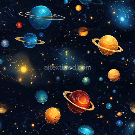 Preview — Seamless 3D Space PBR Texture Featuring Stylized Colorful Planets with Rings