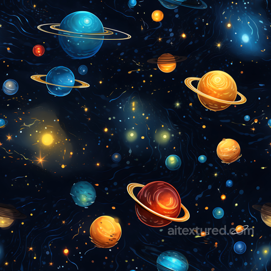 Space PBR Texture Featuring Stylized Colorful Planets with Rings Star, space, planets texture preview