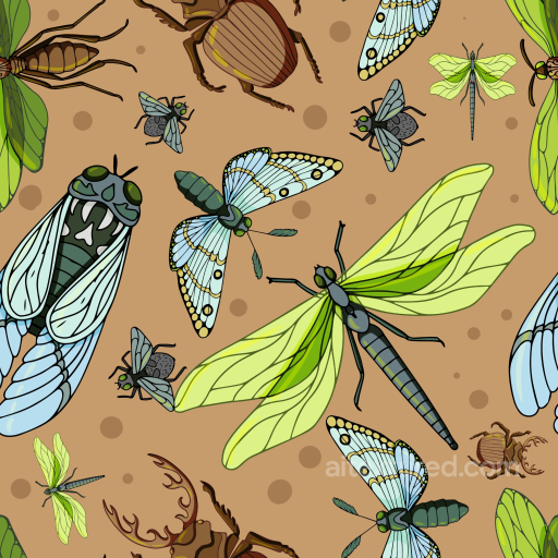 Featuring Colorful Dragonflies And Insects On Warm Brown seamless Dragonfly PBR texture