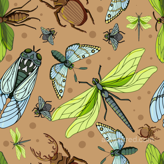 Featuring Colorful Dragonflies And Insects On Warm Brown Dragonfly texture preview