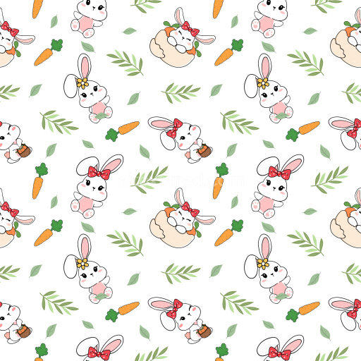 Pattern Bundle - Seamless 3D Pattern PBR Texture Featuring Playful Bunny Motifs with Carrots and Leaves texture preview