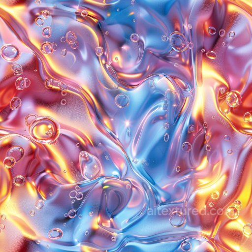 Seamless 3D PBR Glossy Liquid Texture with Multicolor Highlights and Bubble Details texture preview