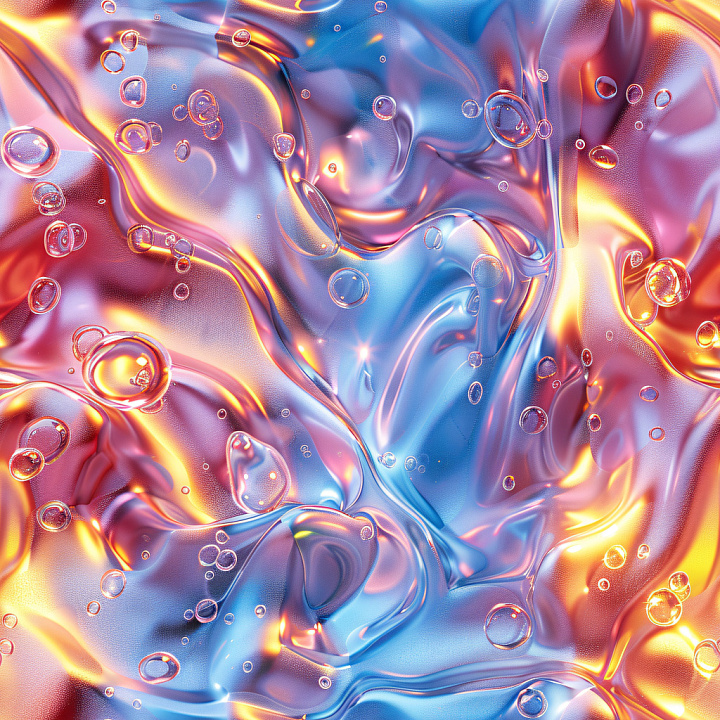 Glossy Liquid with Multicolor Highlights and Bubble Details seamless PBR texture preview