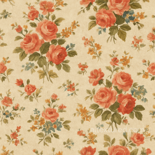 Wallpaper Showcasing Vintage Painted Floral Calico Cotton Fabric seamless Wallpaper PBR texture