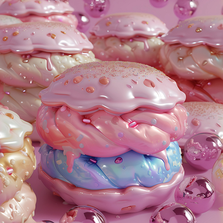 Inflated Featuring Puffy Vinyl Dollops in Pastel Pink and Blue seamless PBR texture preview