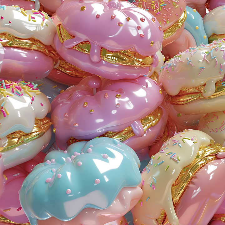Inflated of Glossy Colorful Donuts with Sprinkles seamless PBR texture preview