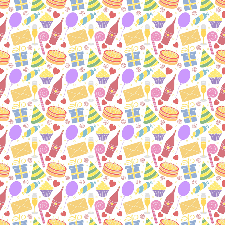 with Colorful Birthday Party Icons Pattern seamless PBR texture preview