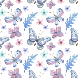 seamless Seamless 3D PBR Texture Featuring Soft Watercolor Butterflies and Floral Patterns texture 8k free download PBR