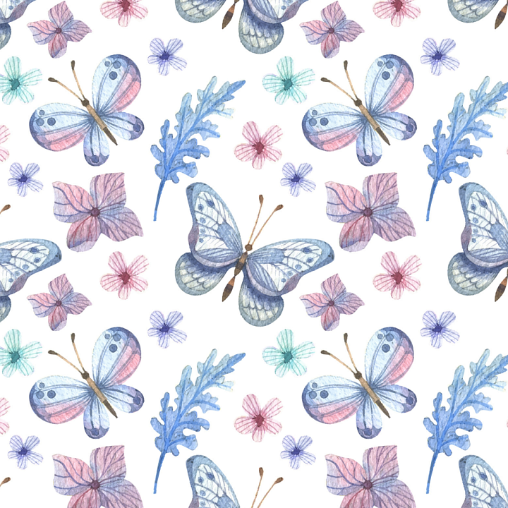 Featuring Soft Watercolor Butterflies and Floral Patterns seamless PBR texture preview