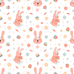 seamless Seamless 3D PBR Texture of Cute Easter Bunny and Floral Pattern texture 8k free download PBR