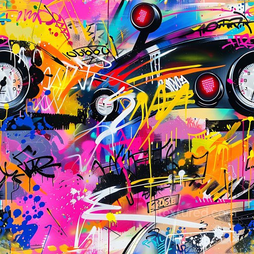 Seamless 3D PBR Texture of Vibrant Multicolor Abstract Graffiti with Spray Paint Strokes texture preview