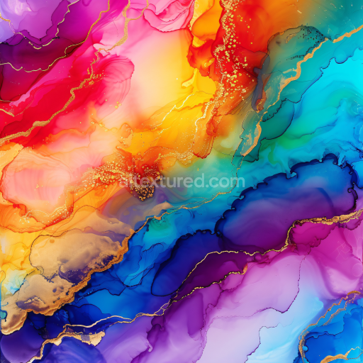Preview — Seamless 3D Alcohol Ink PBR Texture Featuring Vibrant Multicolor Swirls and Gold Veins