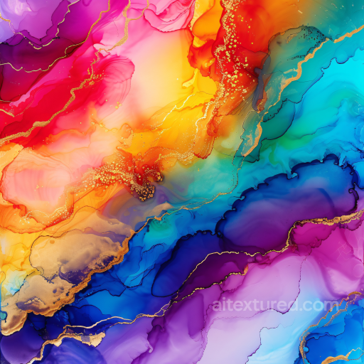 Alcohol Ink PBR Texture Featuring Vibrant Multicolor Swirls and Gold Veins texture preview