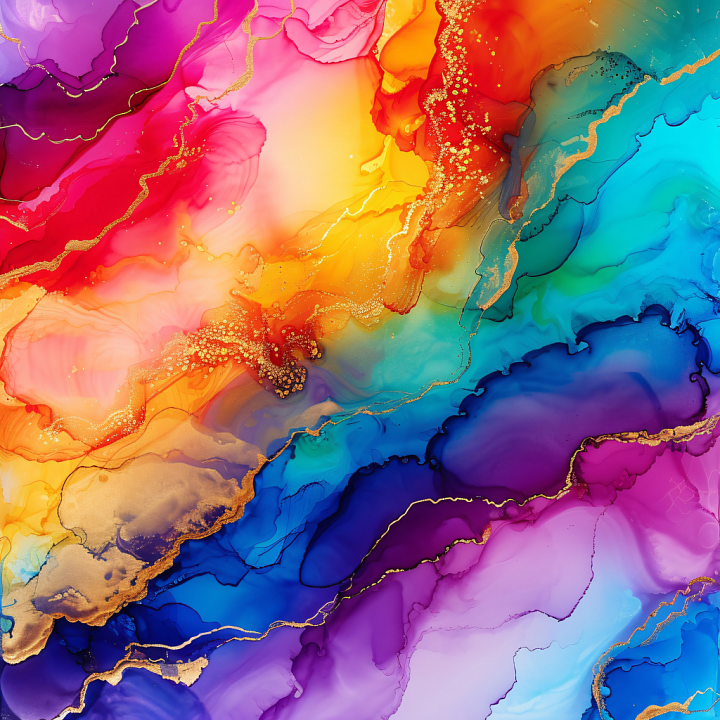 Alcohol Ink Featuring Vibrant Multicolor Swirls and Gold Veins seamless PBR texture preview