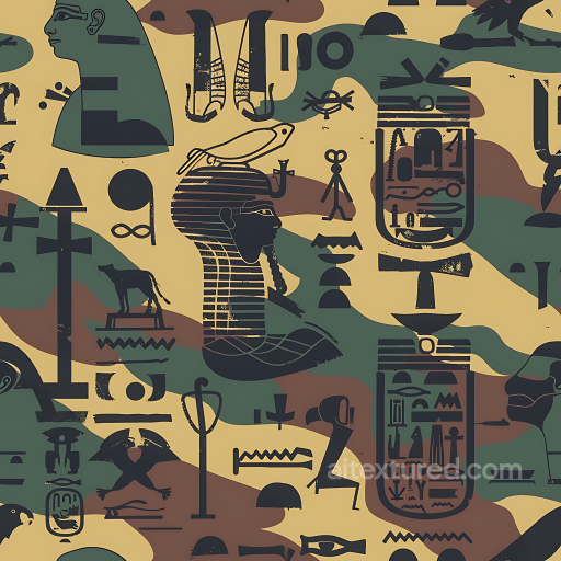 Egyptian Themed Camouflage PBR Texture with Ancient Hieroglyphic Motifs seamless Color Camouflage PBR texture