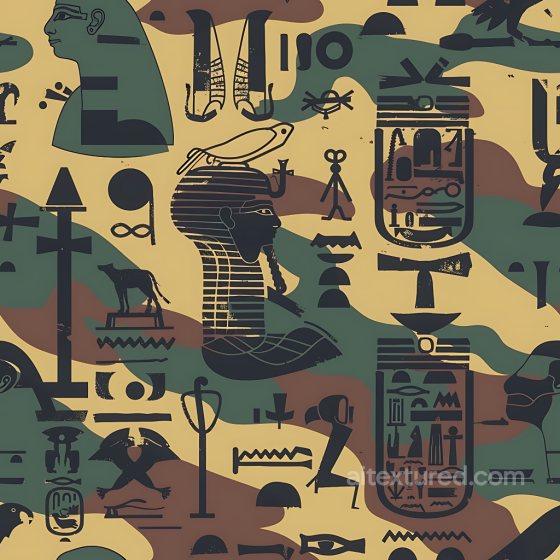 Egyptian Themed Camouflage PBR Texture with Ancient Hieroglyphic Motifs Color Camouflage texture preview