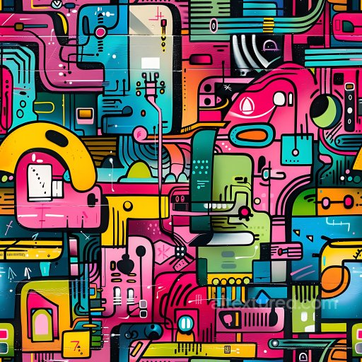 Seamless 3D PBR Texture Featuring Vibrant Geometric Graffiti with Urban Abstract Motifs texture preview
